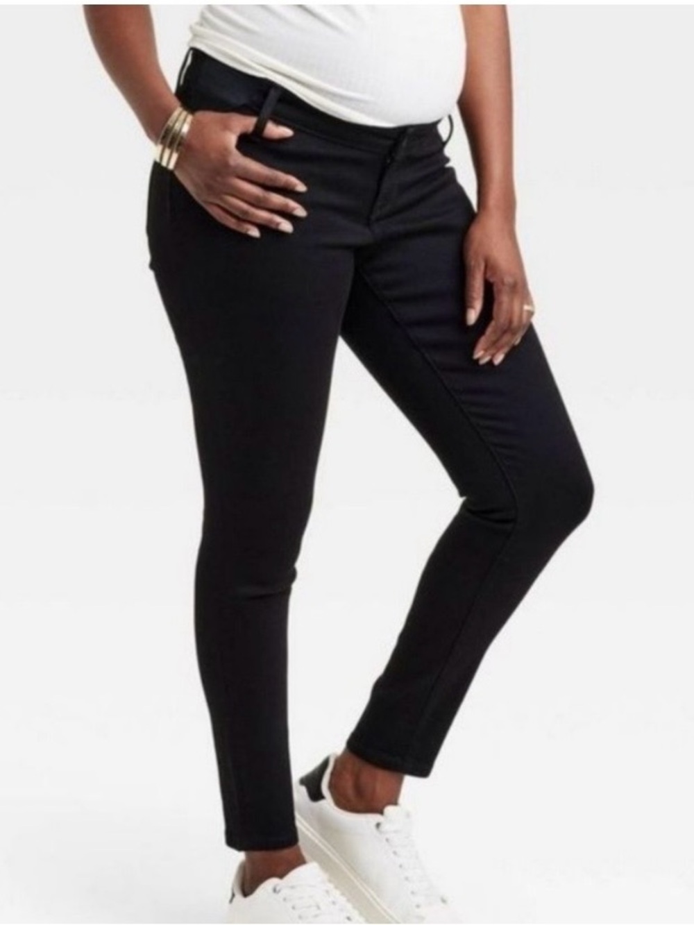 Isabel & Ingrid Black Stretch Skinny Maternity Pants - side panel